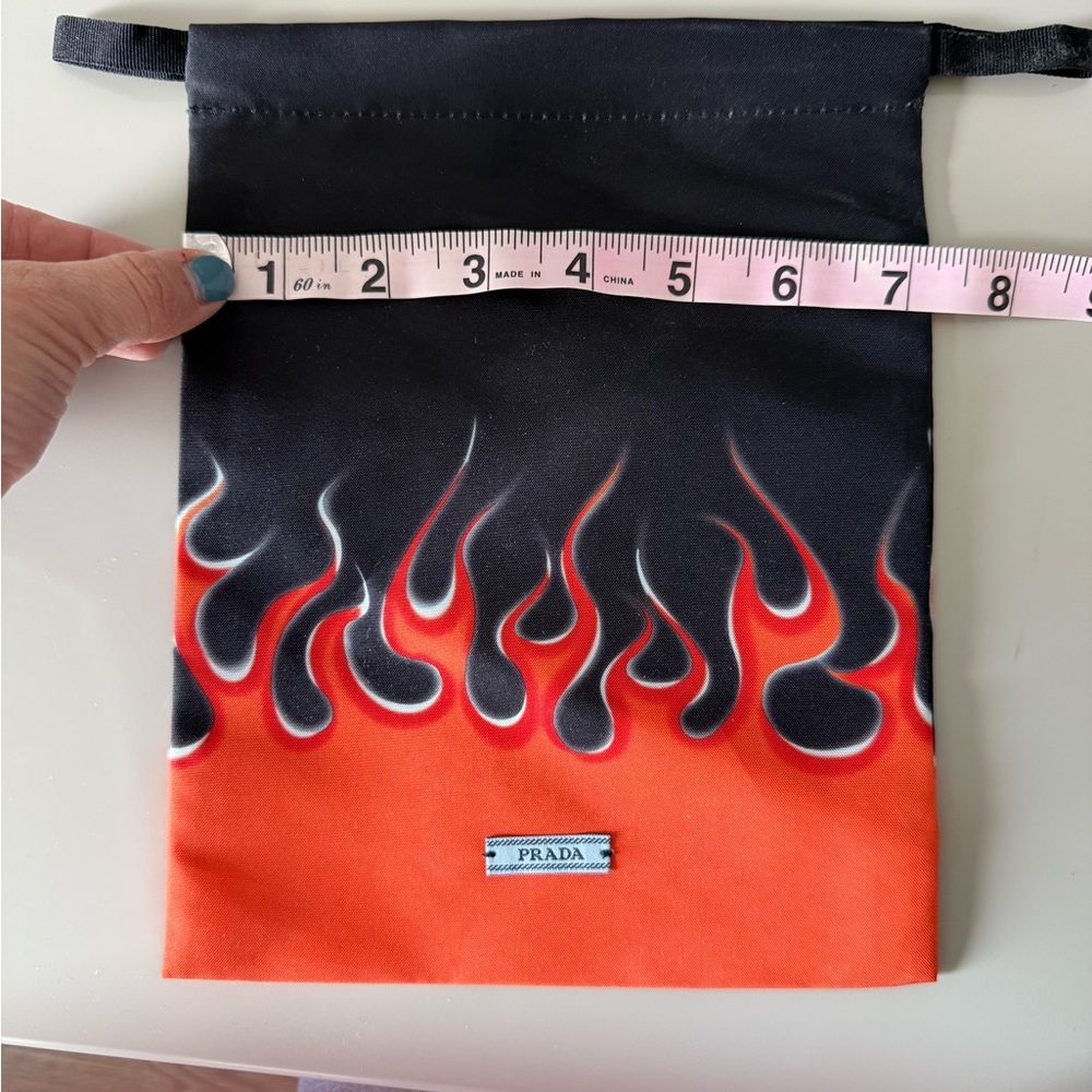 Prada Black and Orange Flame Design Pouch